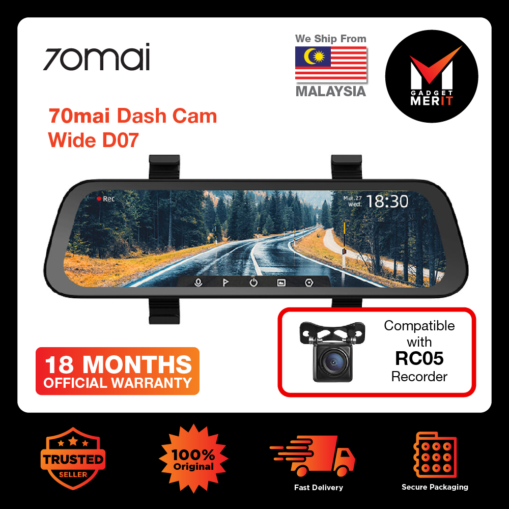 70mai Dash Cam Wide D07 with RC05 Rear Camera Full Screen