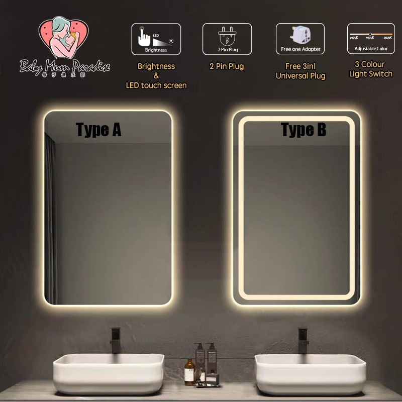 Smart LED Bathroom Mirror with One-button Touch 3-color Light Dimmable ...