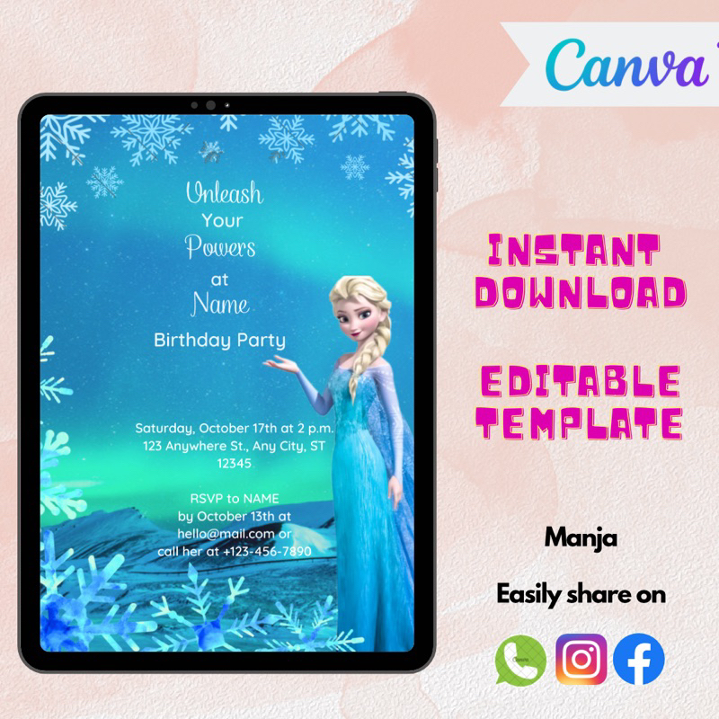 Frozen Elsa Invitation | Birthday Invitation Template Editable ...