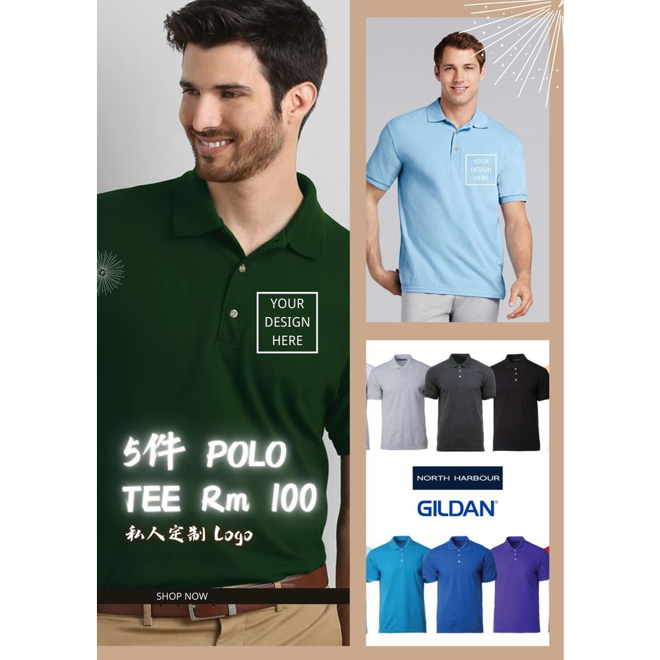 5 pieces RM100 Polo-T Free printing of your logo Mix and match logos ...