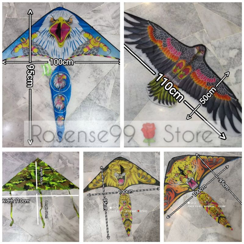 110cm x 50cm eagle kite beach garden easy install kite senang pakai