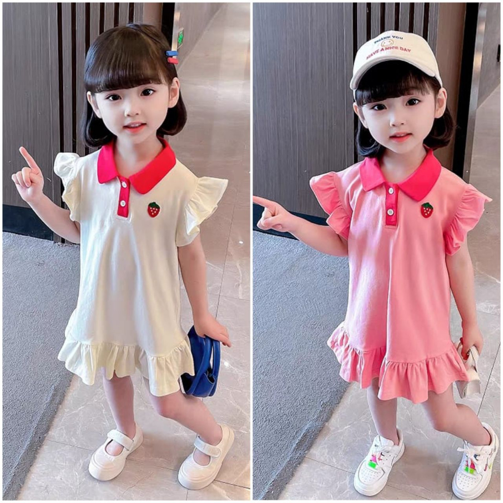 Summer Short Sleeve Polo Shirt Dress Baby Girl Dress Kids Fashion Clothing baju kanak