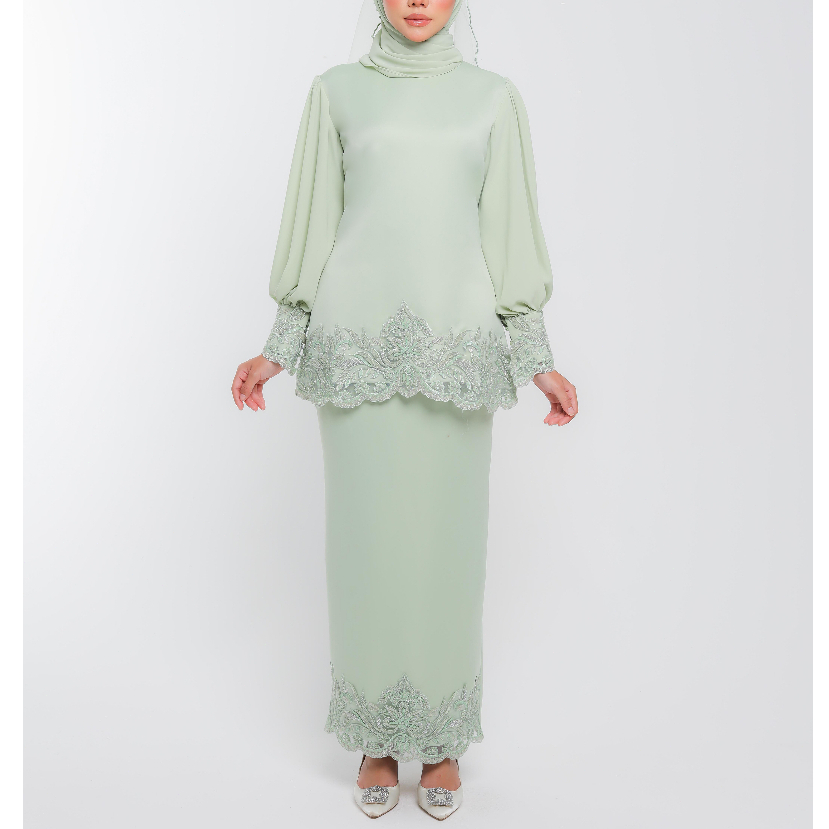 Sulaman Baju Kurung Lace Sulam Baju Kurung Moden Green Tea Baju Muslimah Kedahnikah Bridesmaid 6841