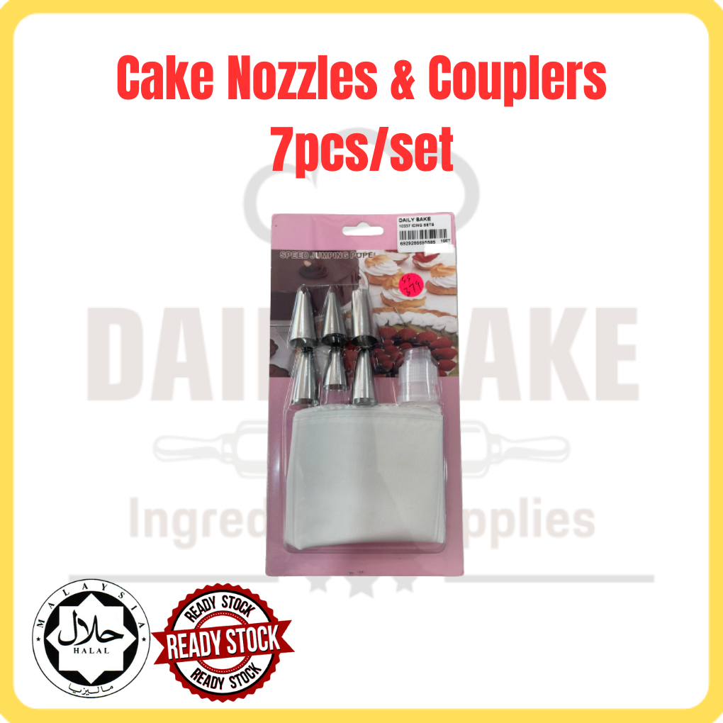 Cake Nozzles & Couplers 7pcs/Nozel & Coupler Kek/蛋糕裱花嘴和耦合器/Kitchenware