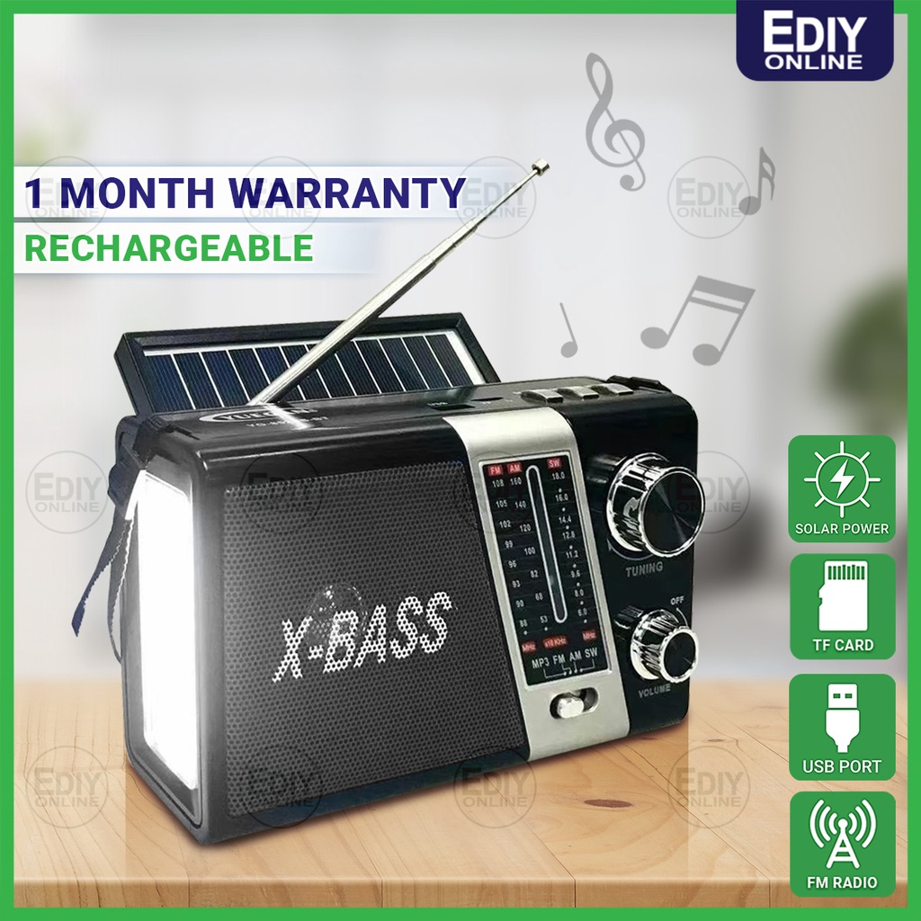 SOLAR RECHARGEABLE + FM AM SW RADIO + TORCH LIGHT USB SPEAKER FLASH