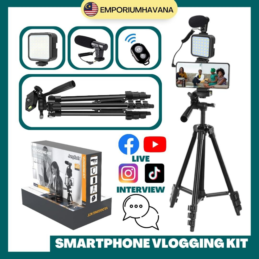🔥READY STOCK🔥 5 IN 1 VLOGGING KIT SMARTPHONE Tripod LED Light Shotgun ...