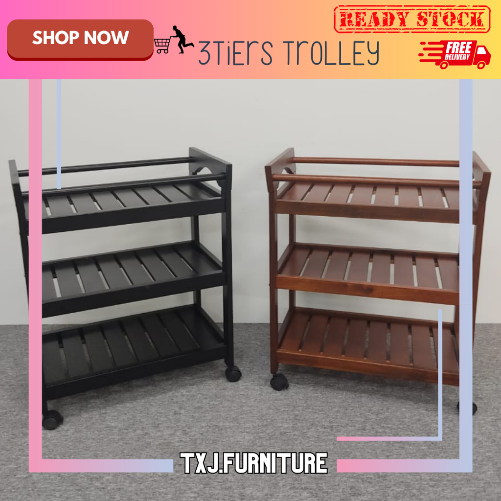 READY STOCK ️ TXJ SOLID WOOD KITCHEN STORAGE RACK TROLLY / TROLLEY KAYU ...