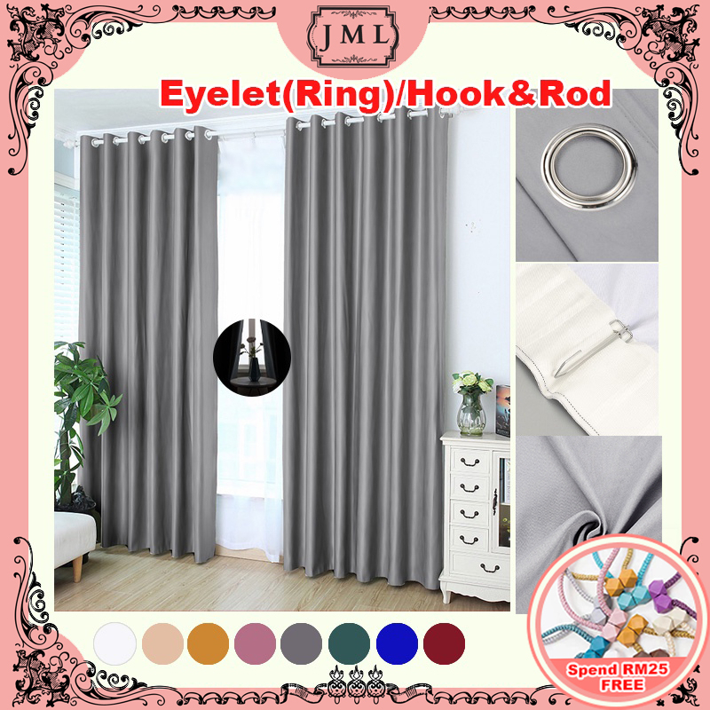 Pure Langsir Semi Blackout Fabric Curtains Hook & Rod Type 2in1 Simple ...