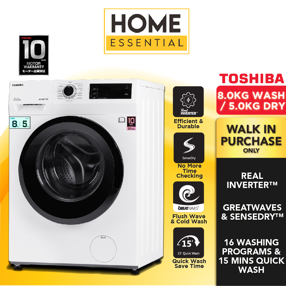 Toshiba 8kg/5kg Real Inverter Front Load Washer Dryer 2 In 1 TWD