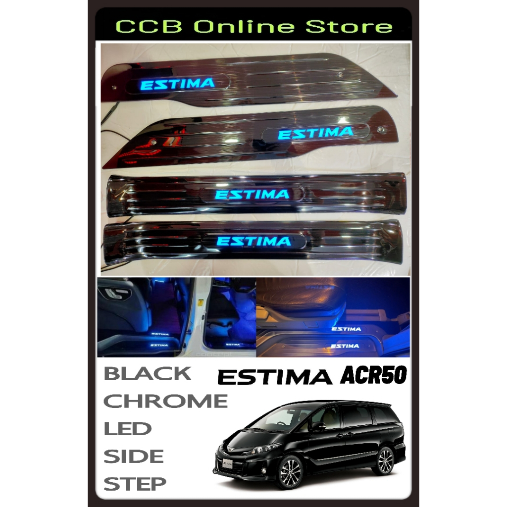 TOYOTA ESTIMA ACR50 2006 - 2017 Black Chrome Door Side Step Steel Plate ...
