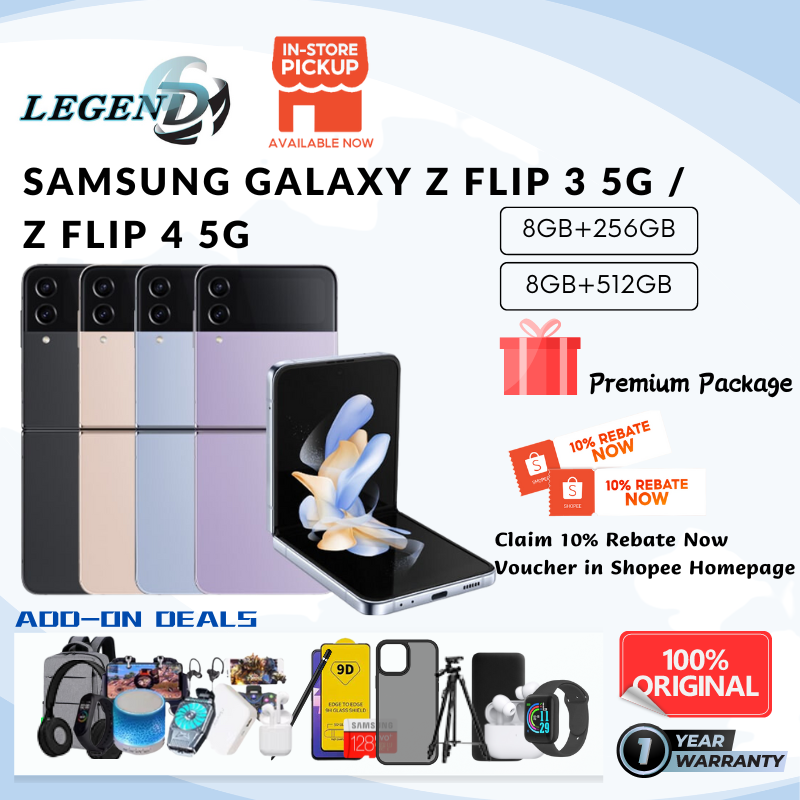 Samsung Galaxy Z Flip 3 5G Z Flip 4 5G (8GB+256GB/512GB) Original Samsung Flip Phone, 1 year