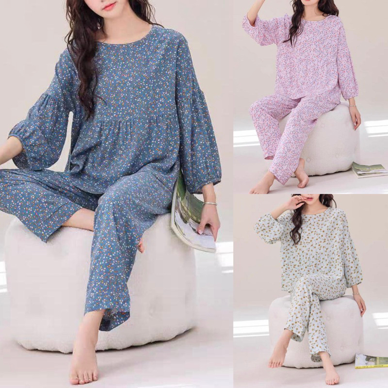 Baju Tidur Perempuan Cotton Silk Pajamas Plussize Pyjamas Women ...