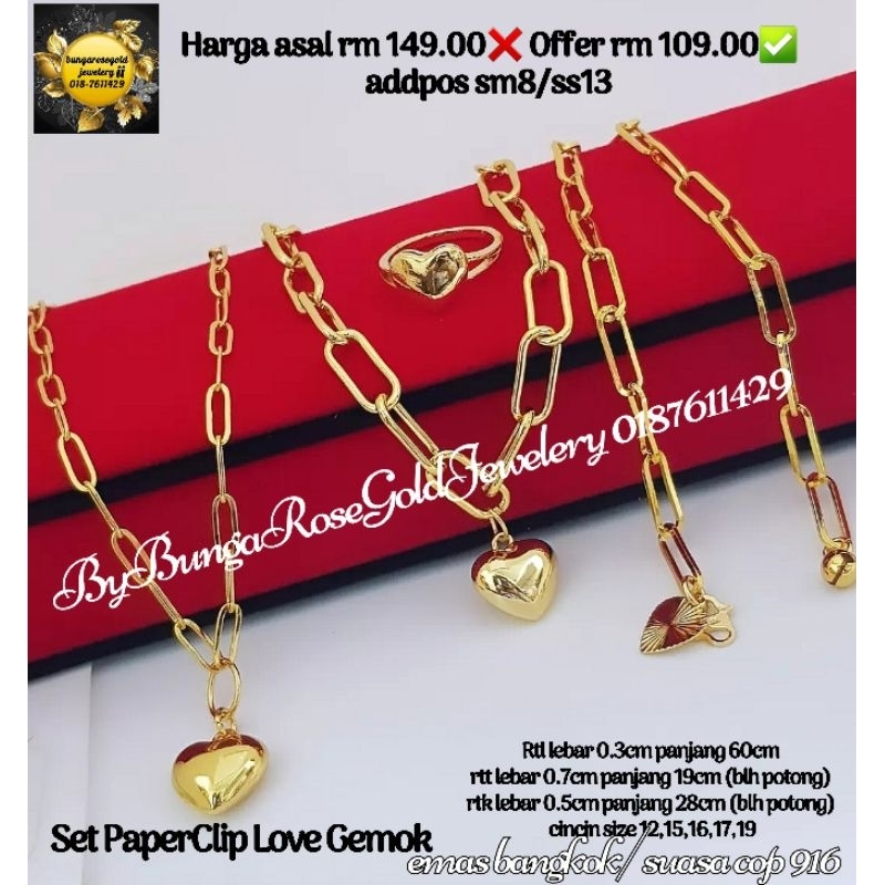 🔥Set PAPERCLIP 4IN1 EmasBangkok Suasa Cop 916🔥💯persis ori💯 | Shopee ...