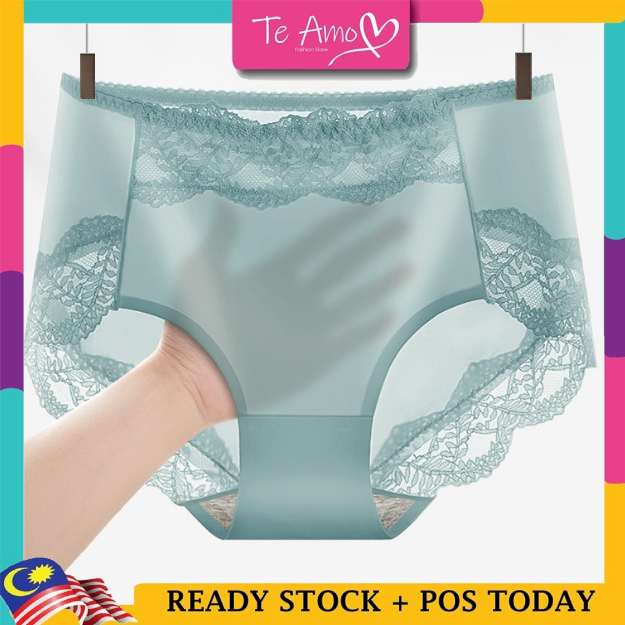 26"34" LXL Women Lace Ice Silk Design Mid Waist AntiBacteria Panties Breathable Cotton