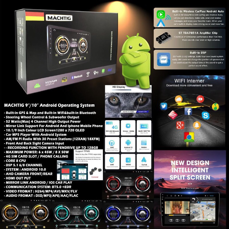 MACHTIG 10” INCH 6+128 CAR ANDROID PLAYER | Shopee Malaysia
