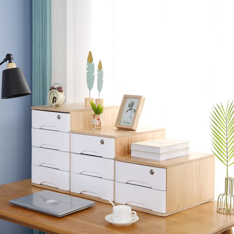 Solid wood drawer storage Office desktop lockable storage