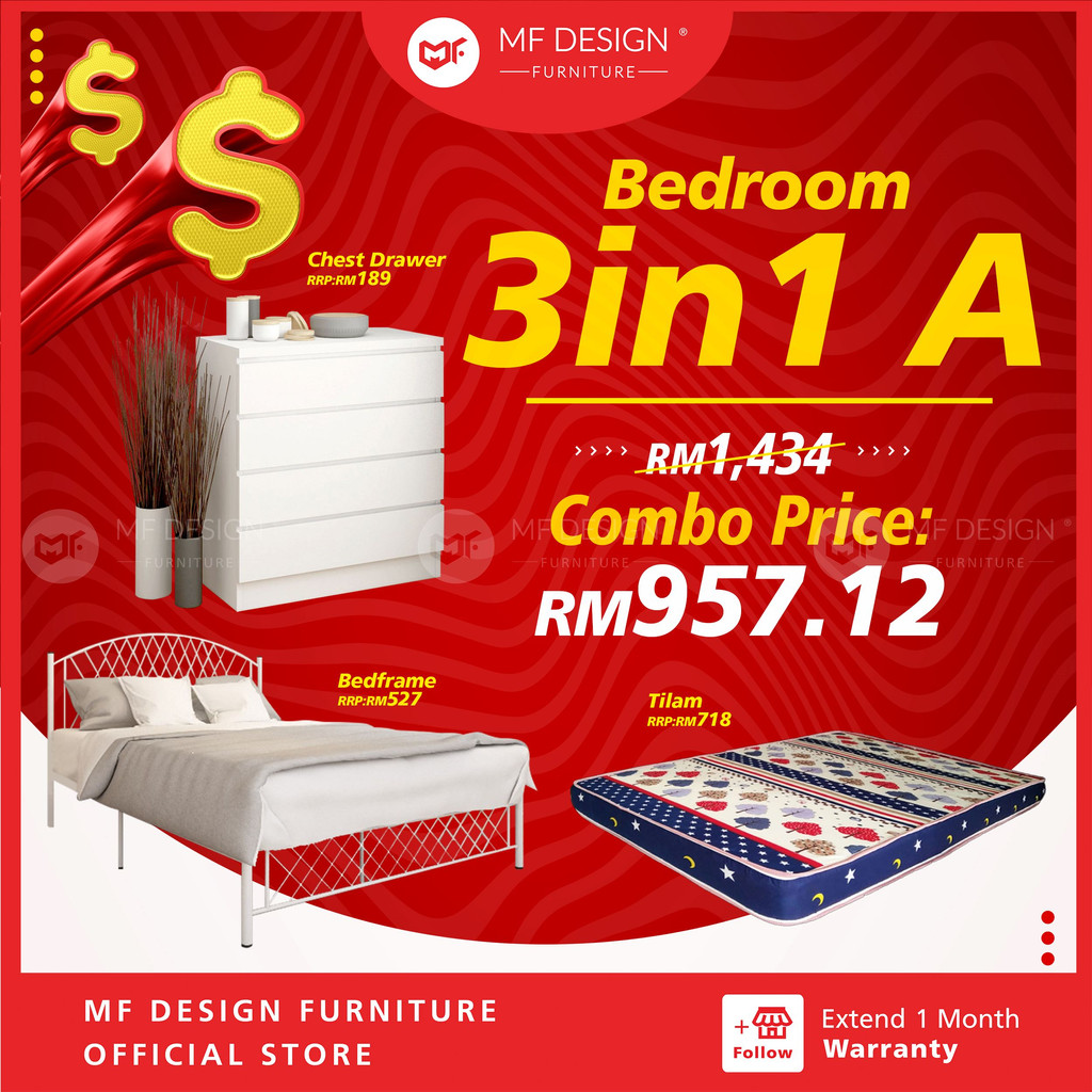 [Bundle Deal] MF DESIGN Bedroom bundle 3in1 A wadrobe chest drawer bed