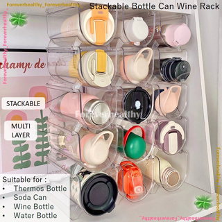 [ Large Compartment ] 3 Tier Stackable Water Bottle Organizer for Cabinet -  9 Bottle Holder Rack for Tumblers, Cups, Wine Bottles - Home Storage