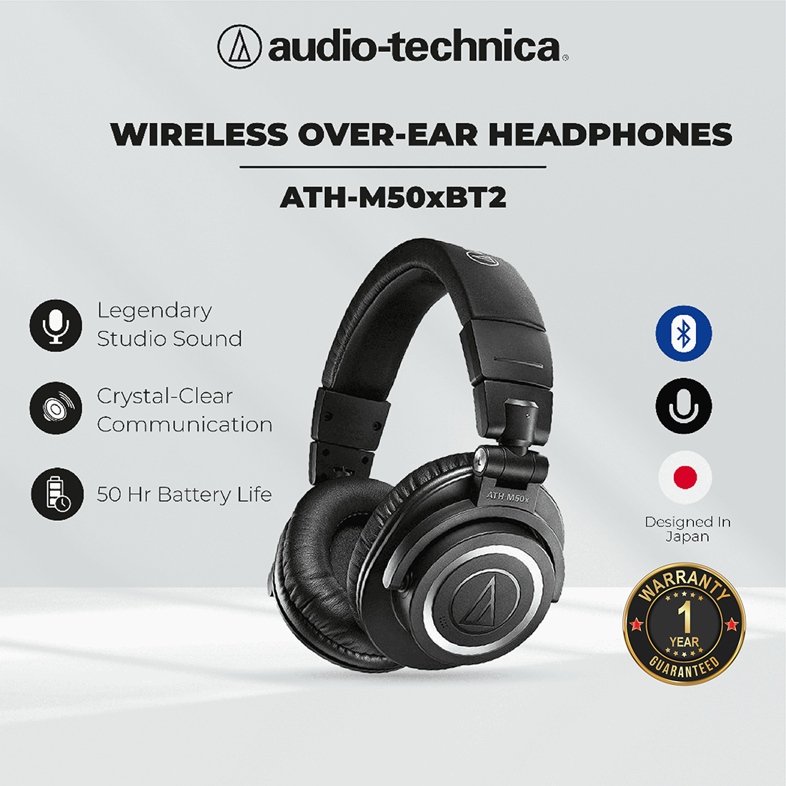 AudioTechnica ATHM50xBT2 Wireless OverEar Headphones Headset