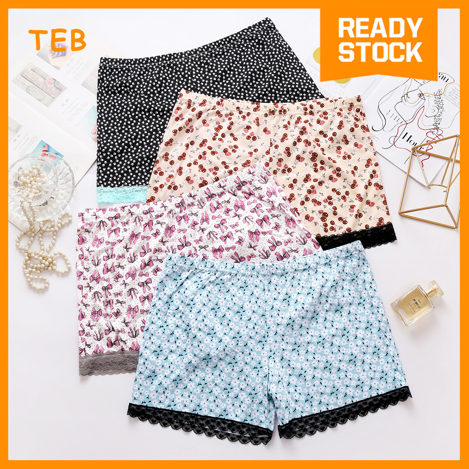 (S–XXL | RANDOM) Seluar Boxer Wanita Corak Bunga Lembut Berenda | Women ...