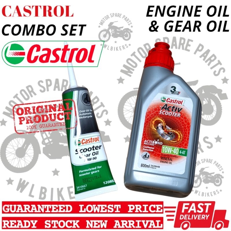 CASTROL 4T ACTIV SCOOTER ENGINE OIL LUBRICANT MINYAK HITAM / GEAR OIL 100 ORIGINAL EGO NOUVO