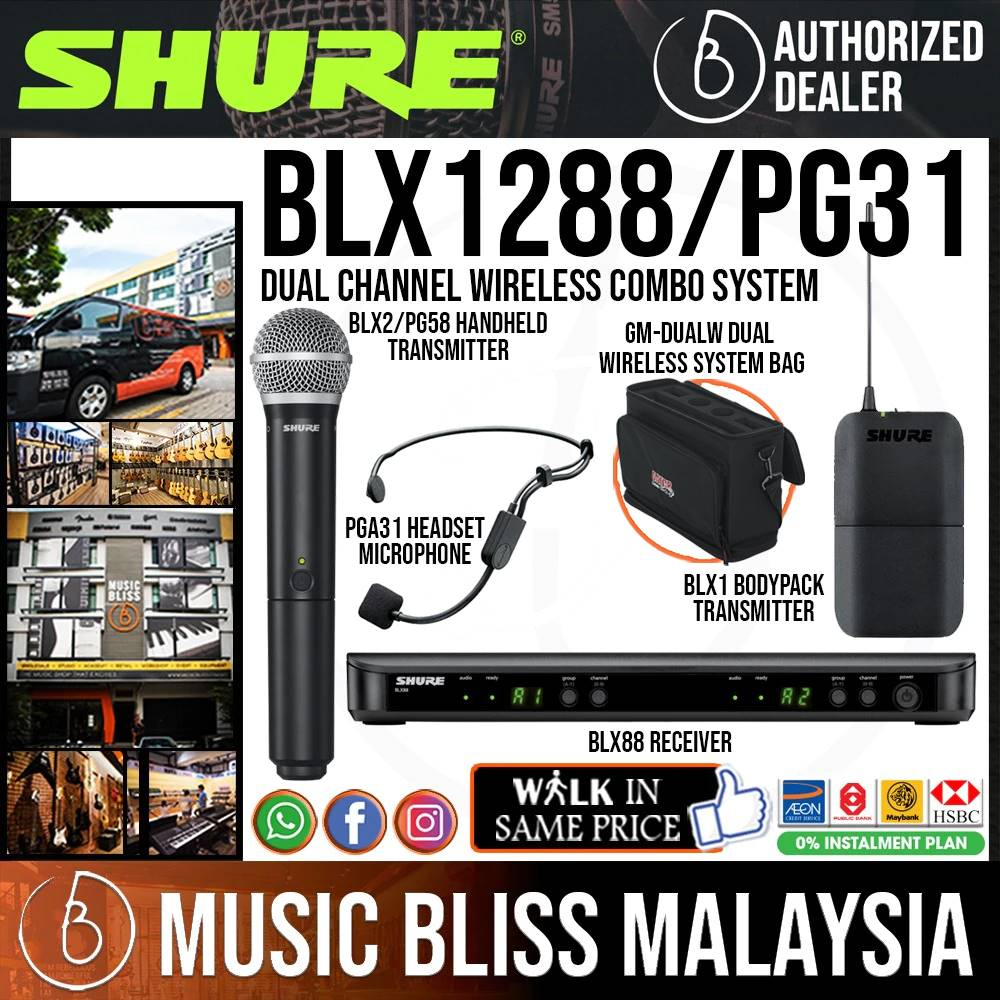 Shure BLX1288/P31 Dual Channel Combo Wireless System, BLX88 Receiver ...