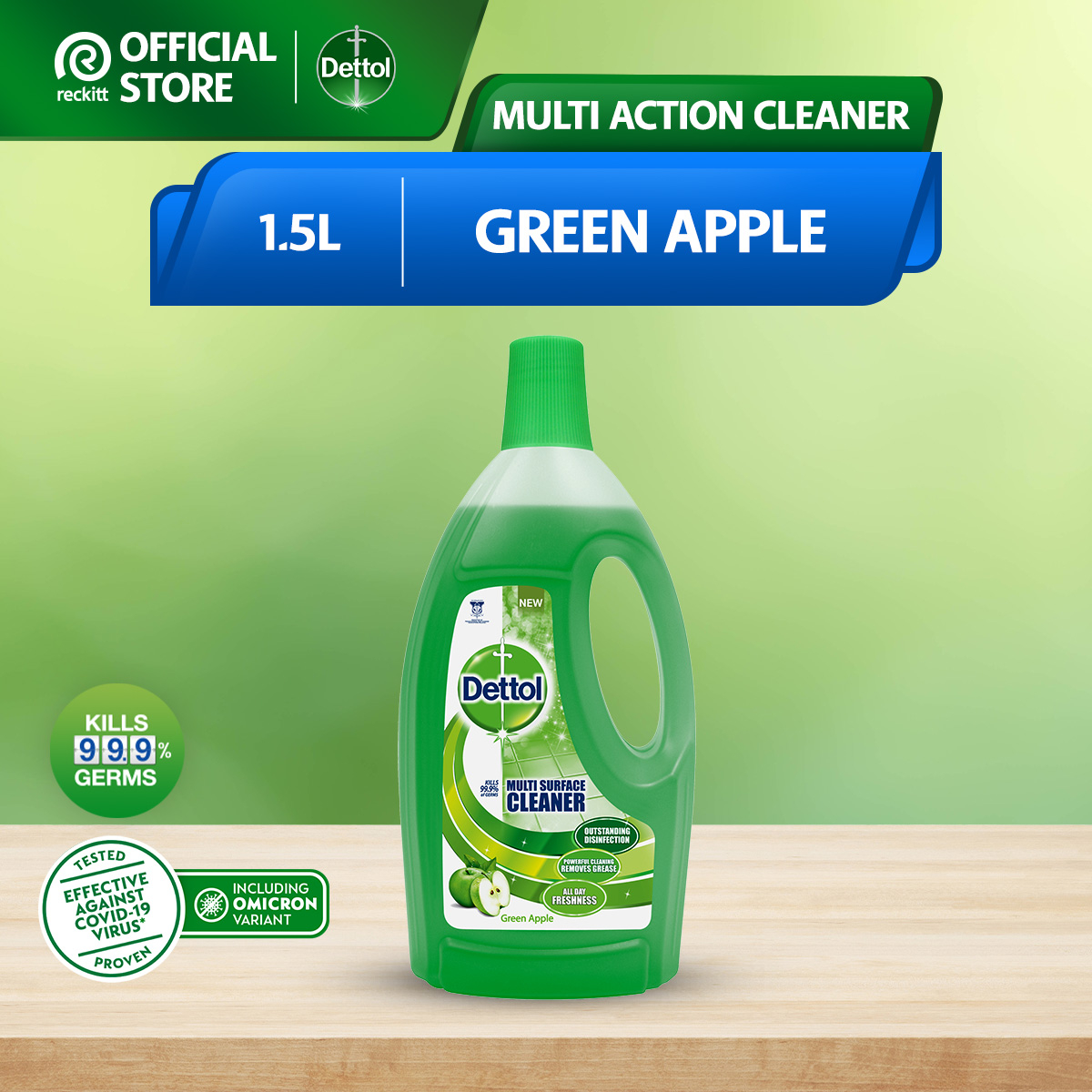 Dettol Multi Action Surface Floor Cleaner Green Apple (1.5L) Shopee