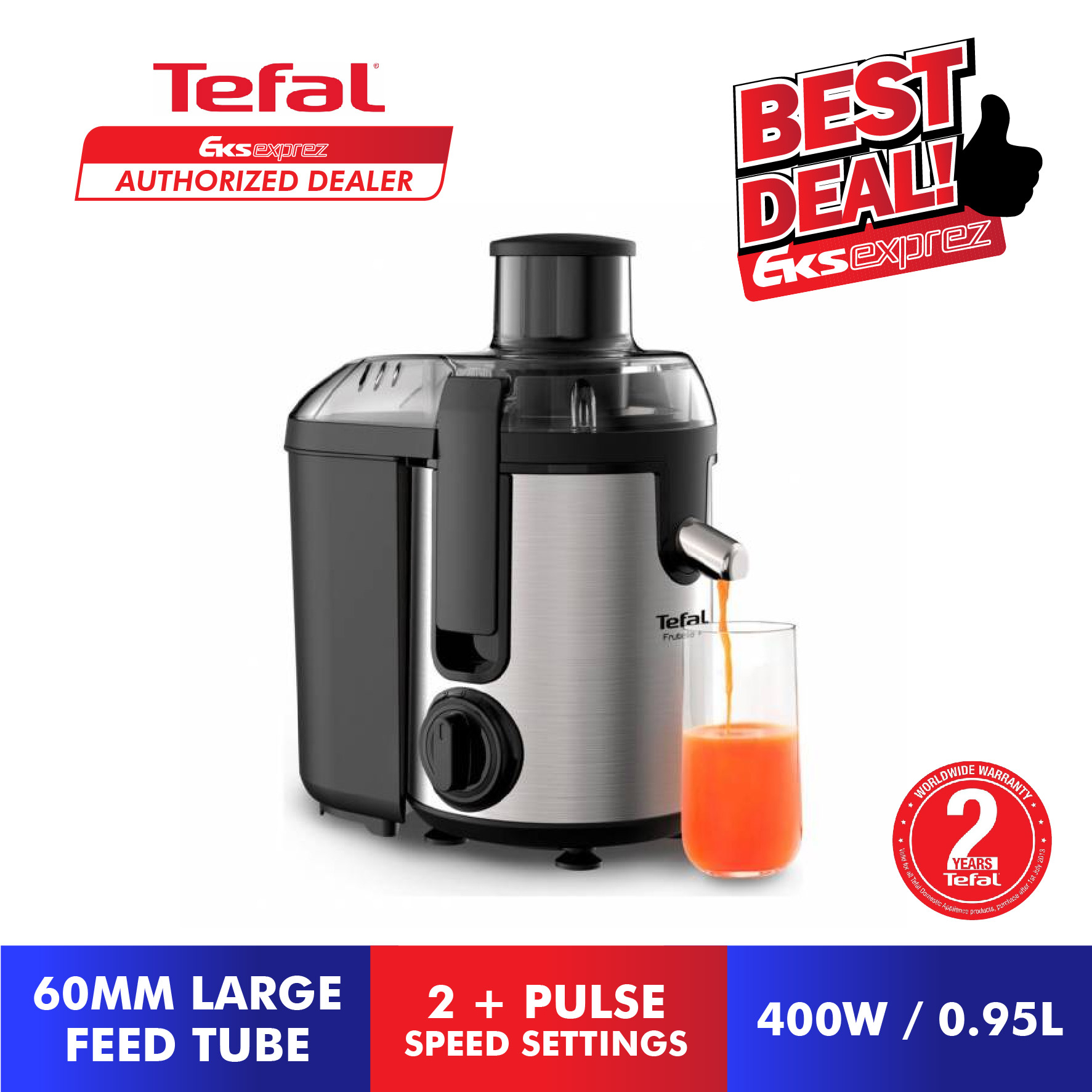 Tefal Juicer Frutelia Metal 400W 950ml ZE420 ZE420D65 2