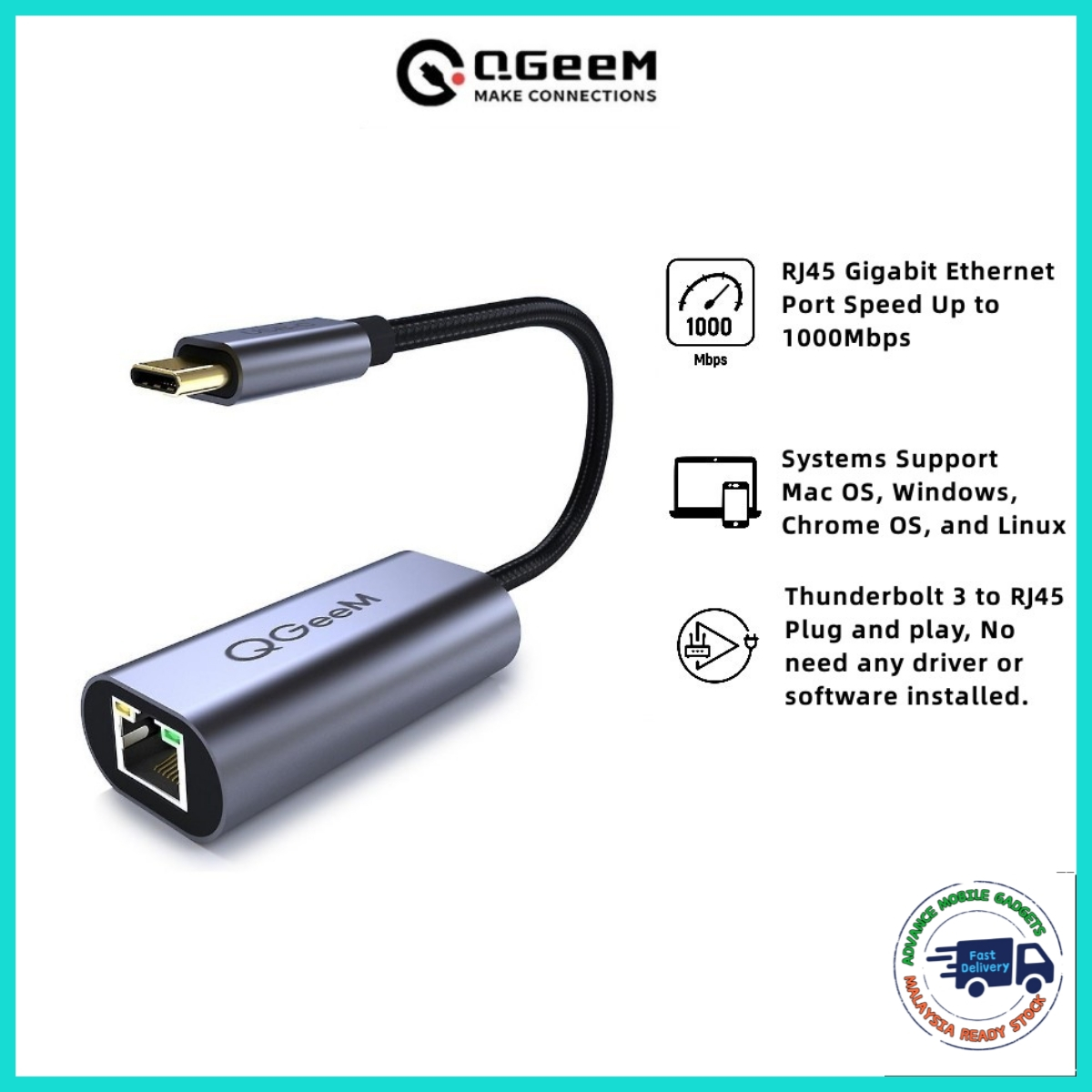 QGeeM USB C to RJ45 Ethernet LAN Network Adapter Support MacBook Pro ...