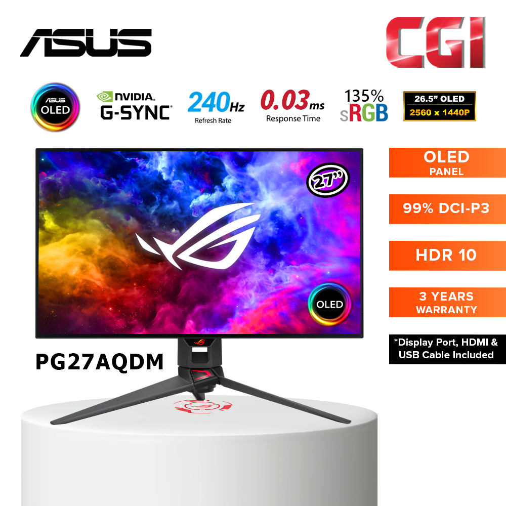 Asus ROG Swift OLED QHD 1440p 240Hz 0.3ms G-sync Gaming Monitor (26.5 ...