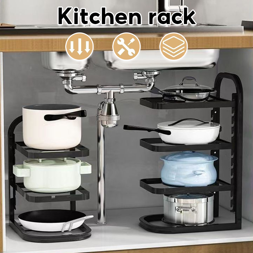 Adjustable Pot Rack Pans Organizer Racks For Kitchen Sink & Counter