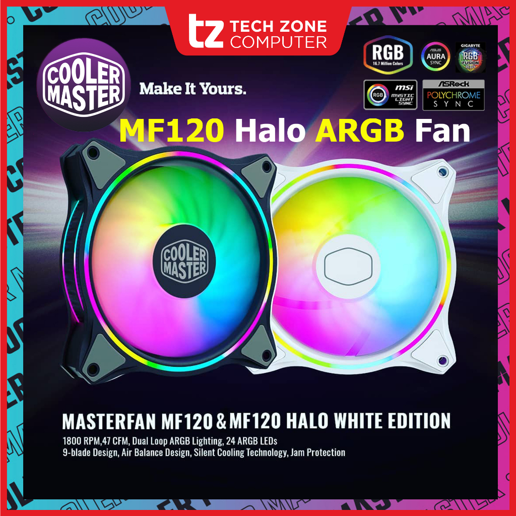 Cooler Master MF120 Halo ARGB 120mm Dual Loop Addressable RGB LED Case ...