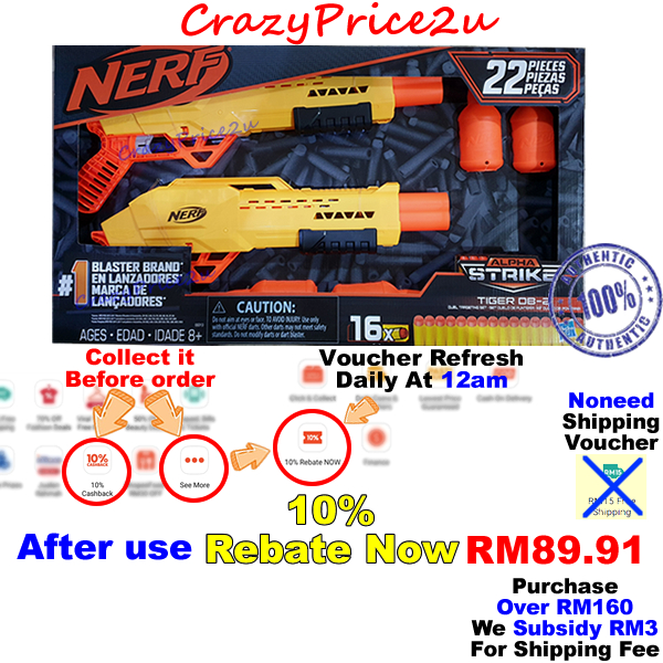 Nerf Alpha Strike Big Cat DB-2 Blaster,Double-Barrel Blasting, Fires 2 Darts in a Row,Includes 8