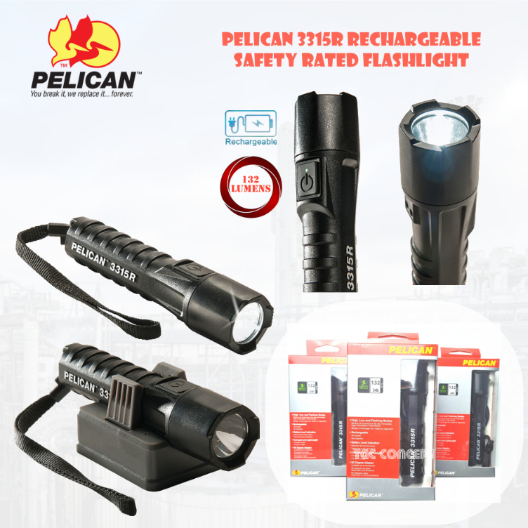 Pelican 3315R Rechargeable Safety Certified Flashlight (Black