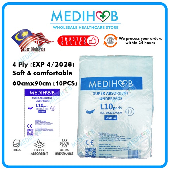 [𝐂𝐡𝐞𝐚𝐩𝐞𝐬𝐭] Medihub Disposable Underpad (10s) 40x63cm/75x75cm/60x90cm