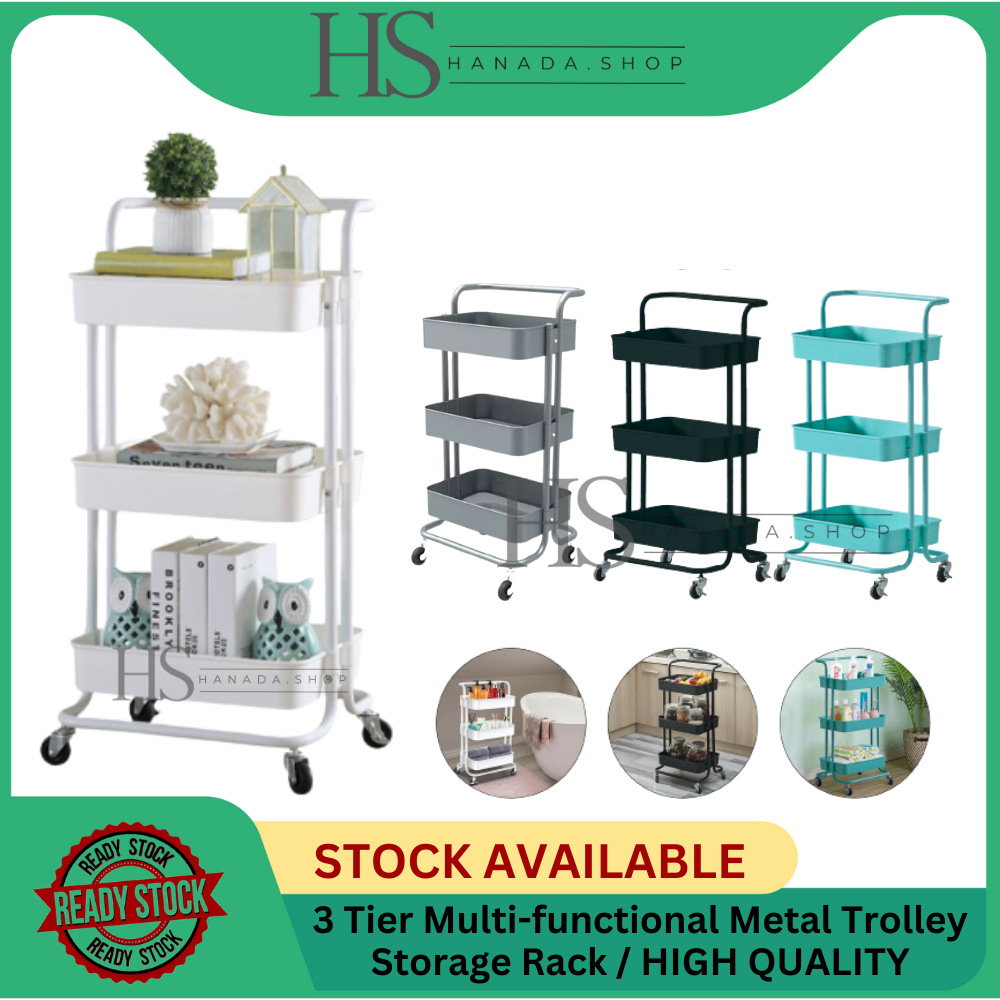 3 Tier Multifunctional Metal Trolley Storage Rack with 100 Metal With