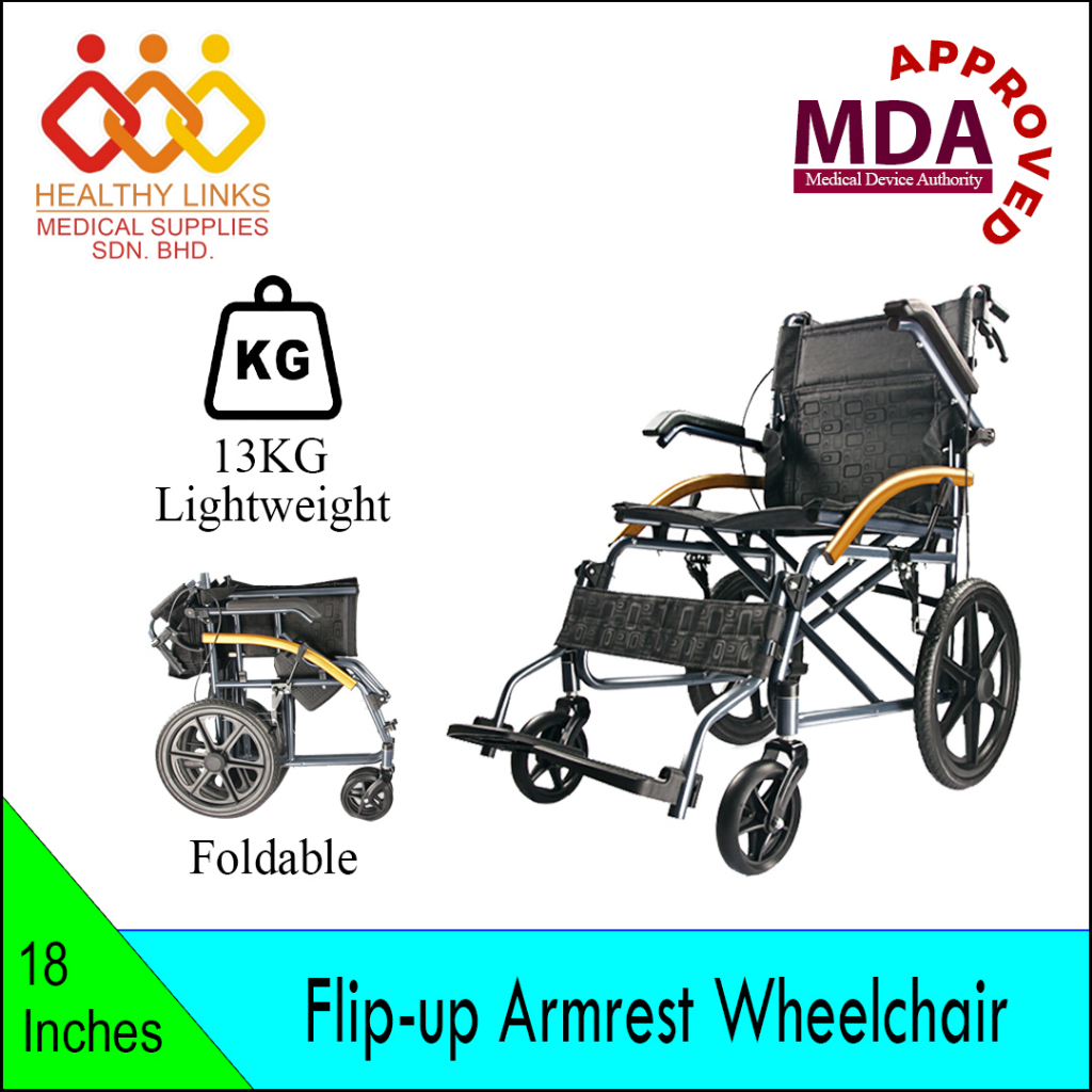[FLIP UP] Armrest Foldable Footrest Wheelchairs Lightweight Wheel Chair