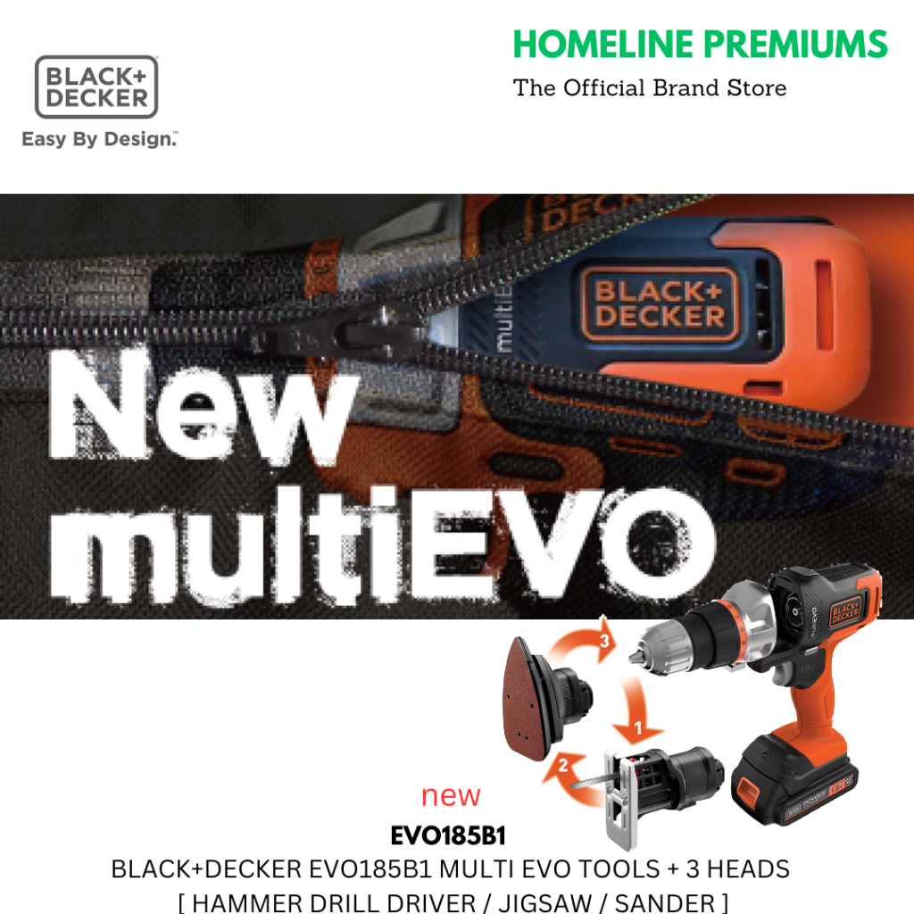 BLACK+DECKER EVO185B1 MULTI EVO TOOLS + 3 HEADS [ HAMMER DRILL DRIVER ...