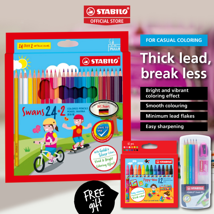 BESTSELLER SET STABILO Swans Colored Pencils 26's, Yippy Wax Crayon 12 ...