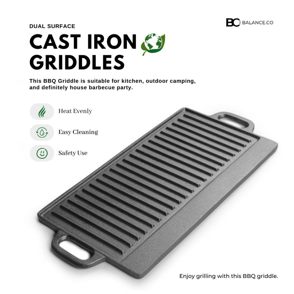 50CM Cast Iron BBQ Griddles Outdoor Barbecue Grill Tray Steak Kabob