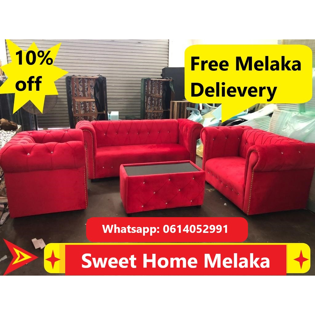 SOFA CHESTERFIELD 3+2+1+MEJA KOPI WITH MIRROR KEDAI MELAKA BOLEH COD