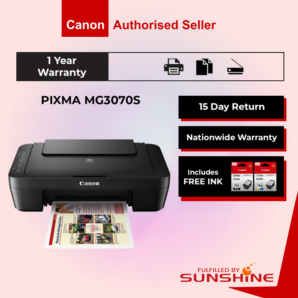 Canon Pixma MG3070S Wireless 3 In 1 Color Inkjet Printer E470 MG2577S
