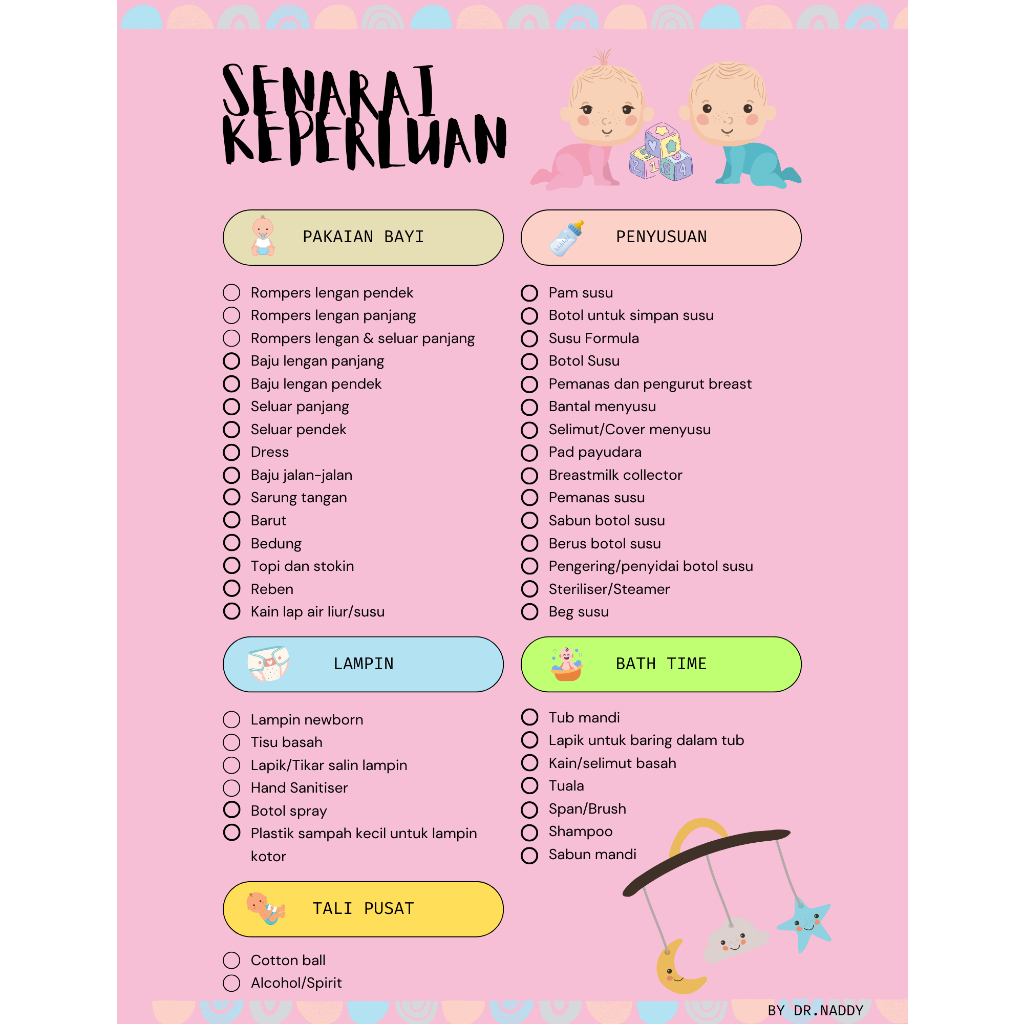 Senarai Keperluan/Checklist Barang Bayi (Bahasa Malaysia) (Digital/PDF ...