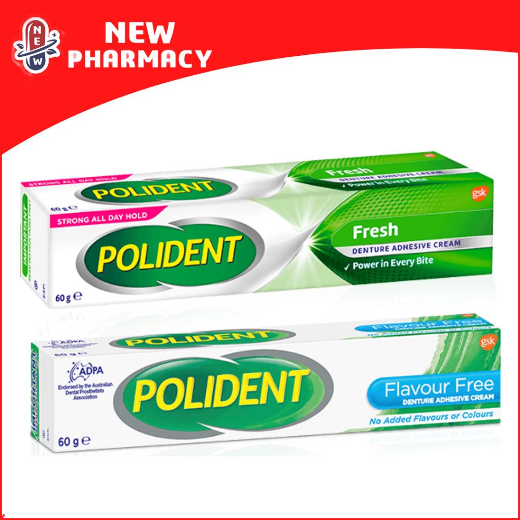 Polident Denture Adhesive Cream 60g/20g (Fresh Mint/Flavour Free