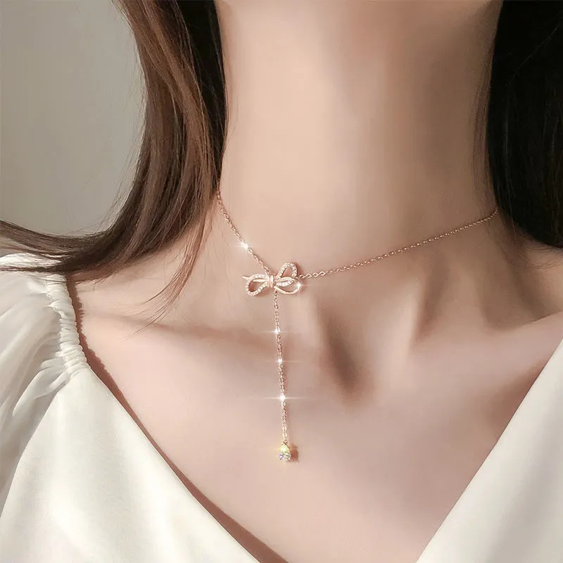 Ribbon Korean female necklace fashion collarbone chain | Shopee Malaysia