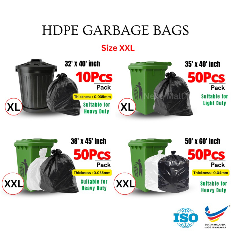 Hdpe Garbage Bag Rubbish Bag XL&XXL Super Big Size Trash Bag Heavy Duty