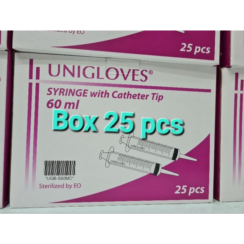 BOX 25 pcs Unigloves Disposable Syringe Catheter Big Tip 60ml | Shopee ...