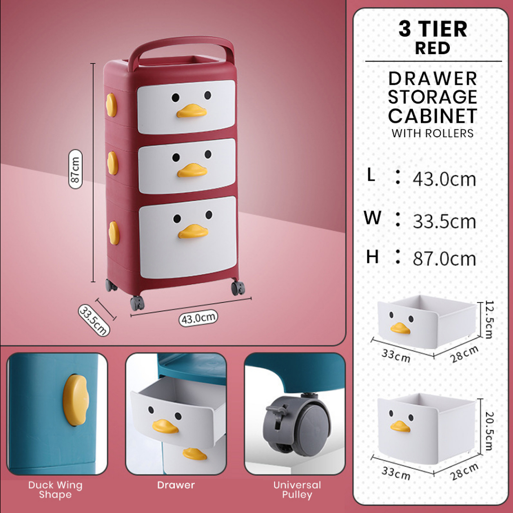 3-Tier Kids Cartoon Storage Drawer Organizer – Plastic Toy Cabinet main image 1