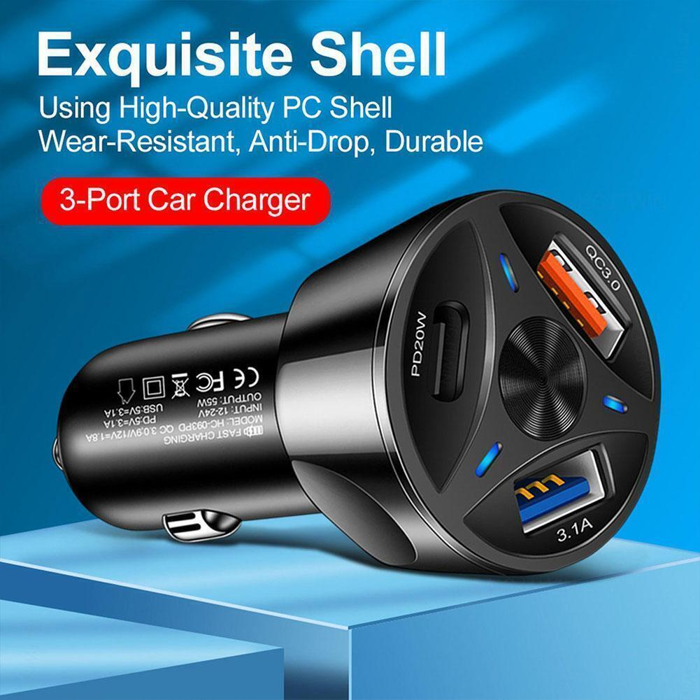 55W PD QC 3.0 Dual Ports USB Car Fast Charger Car Fast Charging Adapter