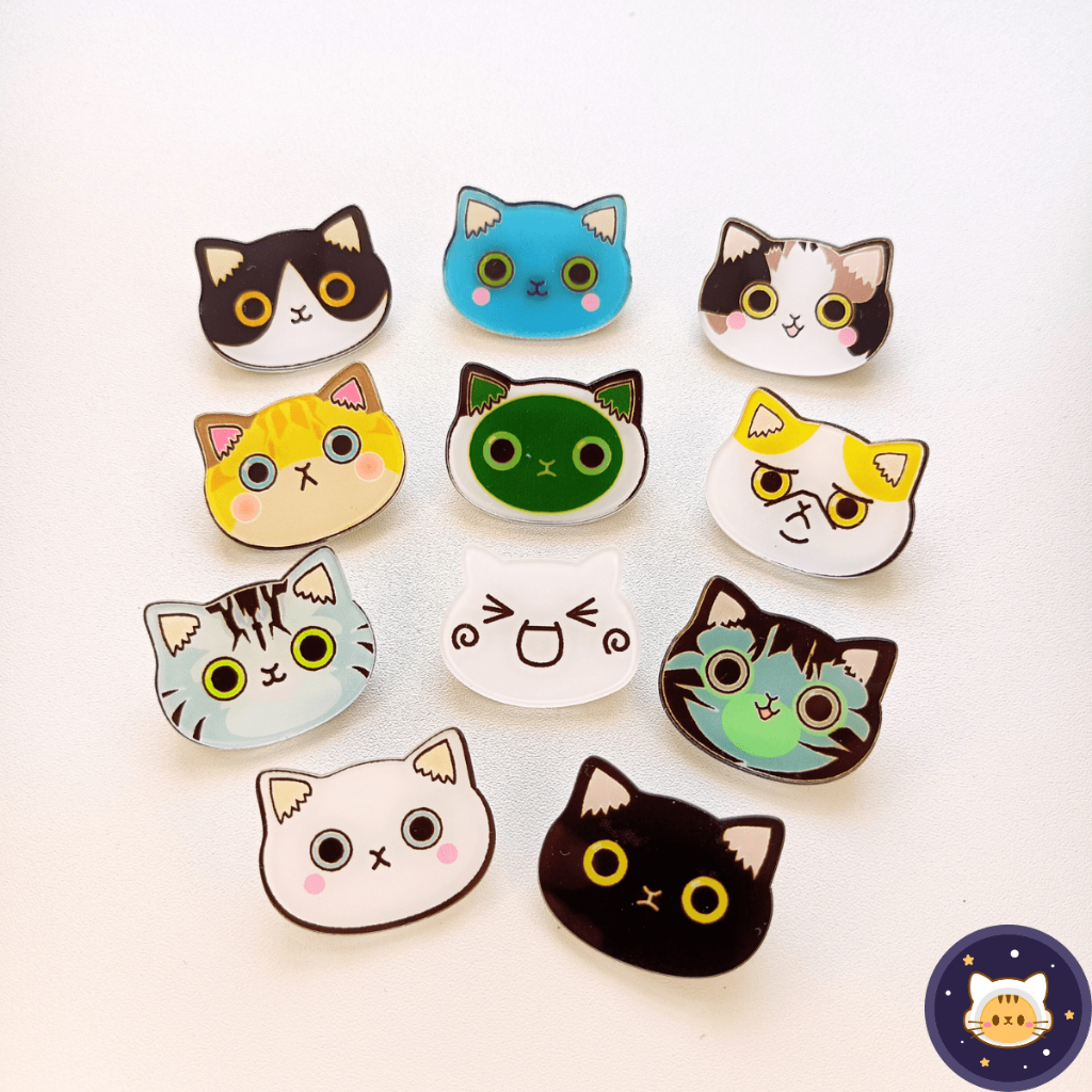 OYEN PLANET Small Cat Face Series Cute Cartoon Acrylic Brooch Pin ...